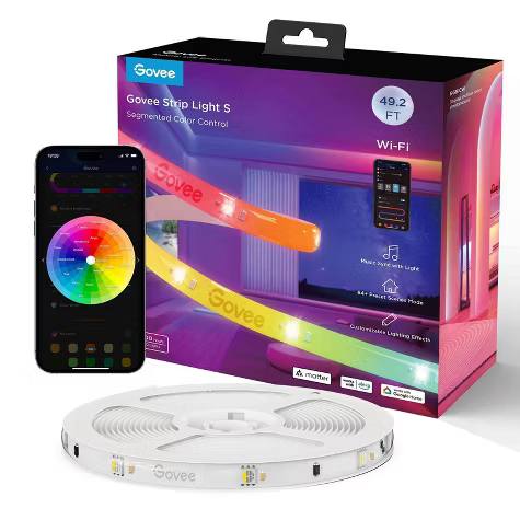 Govee 49.2' Wi-Fi RGBIC LED Strip Light: Home Theater Bias Lighting - Image 2