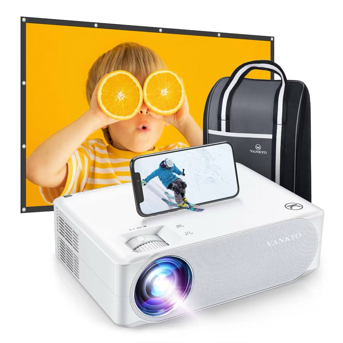 VANKYO Performance V630W Native 1080P Full HD Projector with Bonus Screen – White: Indoor/Outdoor Use, HDMI Connection